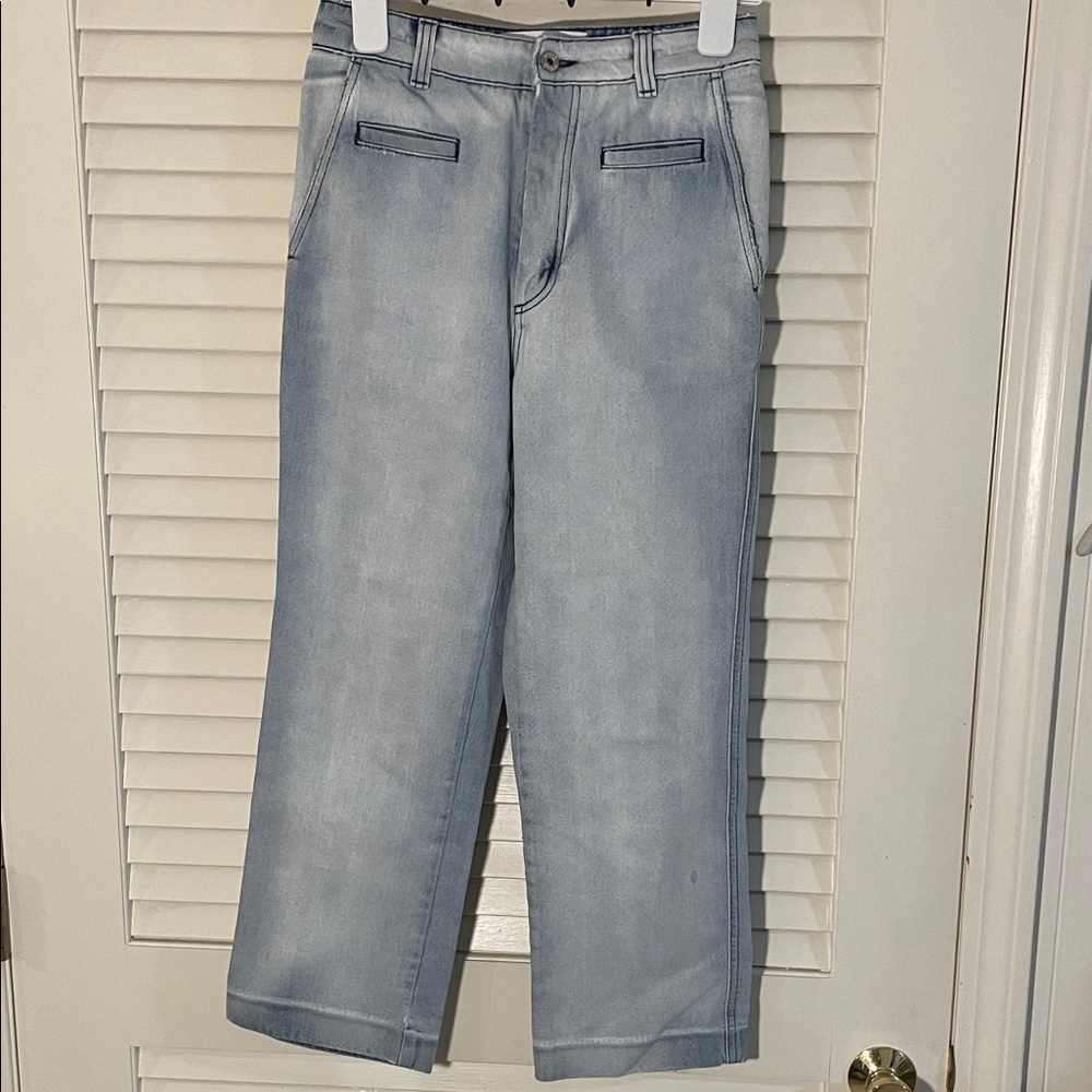 Loewe Classic Blue Denim Button Down Fly Distressed and Faded Jeans